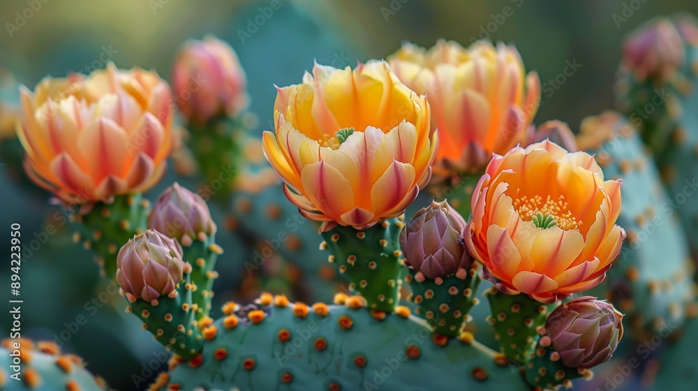 Detailed view of a cactus with blooming flowers Detailed view of a cactus with blooming flowers