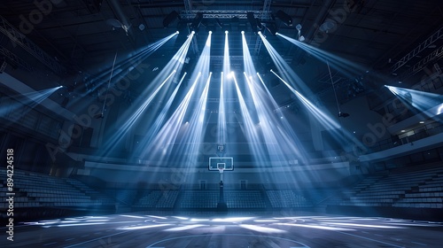 Grand basketball arena in the dark spot light. 