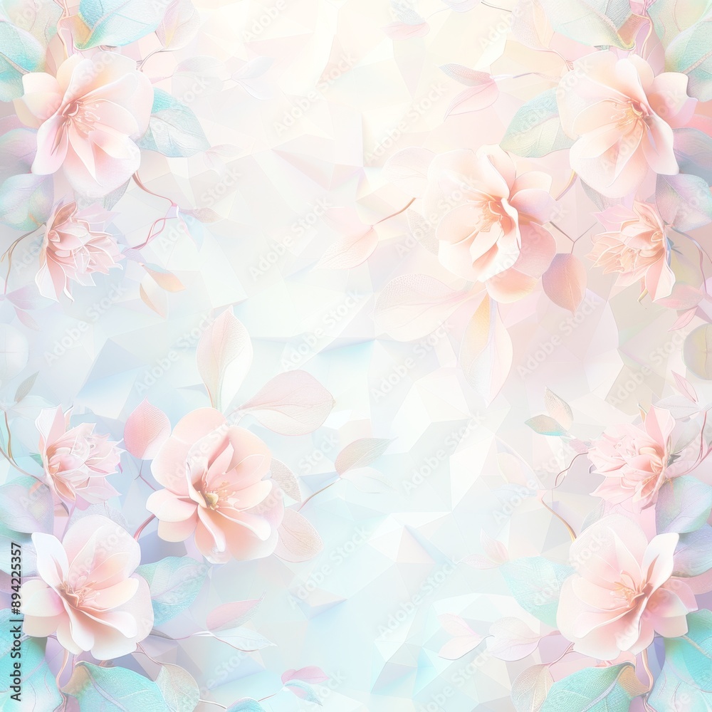 パステルカラーのローポリフローラルパターンの美しい背景