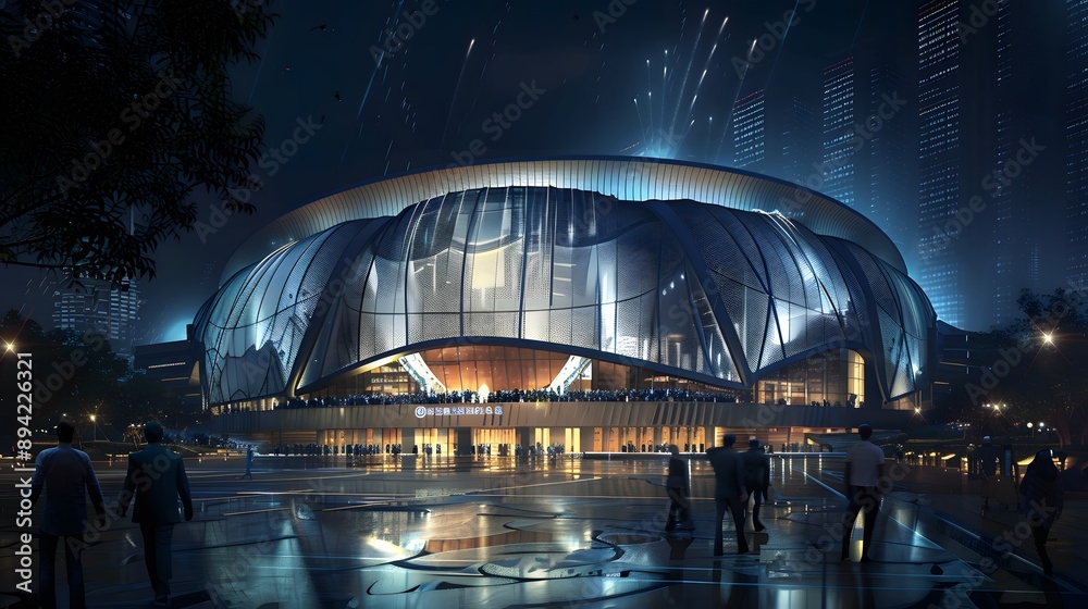 Fototapeta premium Grand basketball arena in the dark spot light.