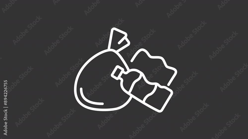 Animated garbage white icon. Waste management line animation. Trash bag ...