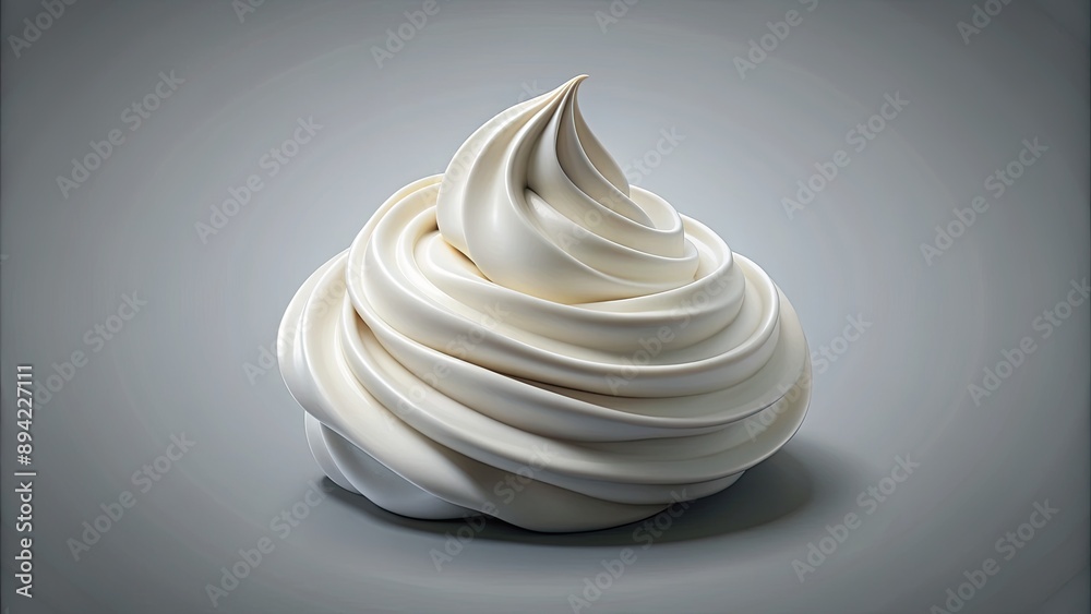 A delicate, 3D realistic vector illustration of a perfectly swirled whipped cream design rests against a chic gray background, evoking a sense of indulgent sweetness. A delicate, 3D realistic vector illustration of a perfectly swirled whipped cream design rests against a chic gray background, evoking a sense of indulgent sweetness.