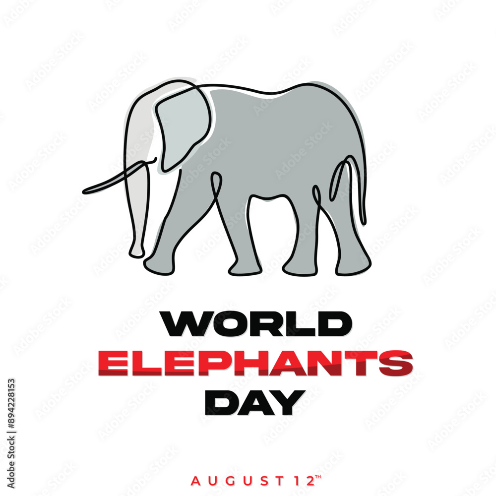 World Elephant Day continuous line design template background World Elephant Day continuous line design template background