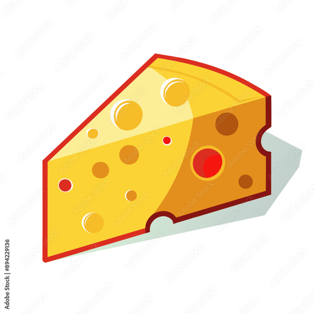 Illustration of a cheese wedge with red rind and holes on a white background. Ideal for food and dairy themes.