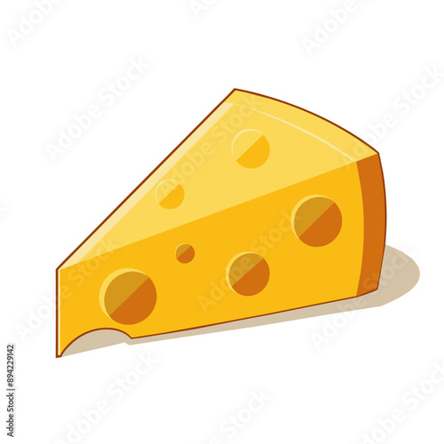 Illustration of a cheese wedge with holes on a white background. Perfect for dairy product themes.