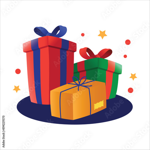 Gift boxes with ribbon and bow in a flat design. Isolated design. Present box, prize, giveaway, gift for holiday, celebration, party. Vector illustration design.