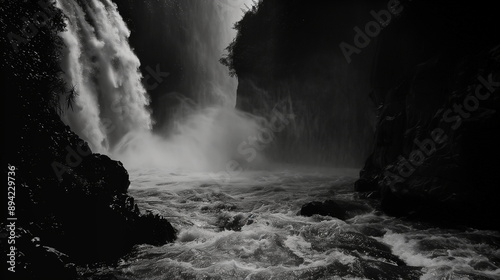 photo of river waterfall landscape with black and white tone color