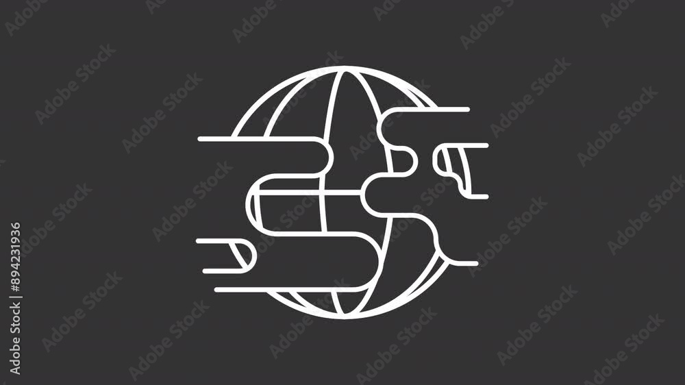 CO2 pollution white line animation. Animated globe and greenhouse gases icon. Save the planet. Climate change. Isolated illustration on dark background. Transition alpha video. Motion graphic CO2 pollution white line animation. Animated globe and greenhouse gases icon. Save the planet. Climate change. Isolated illustration on dark background. Transition alpha video. Motion graphic