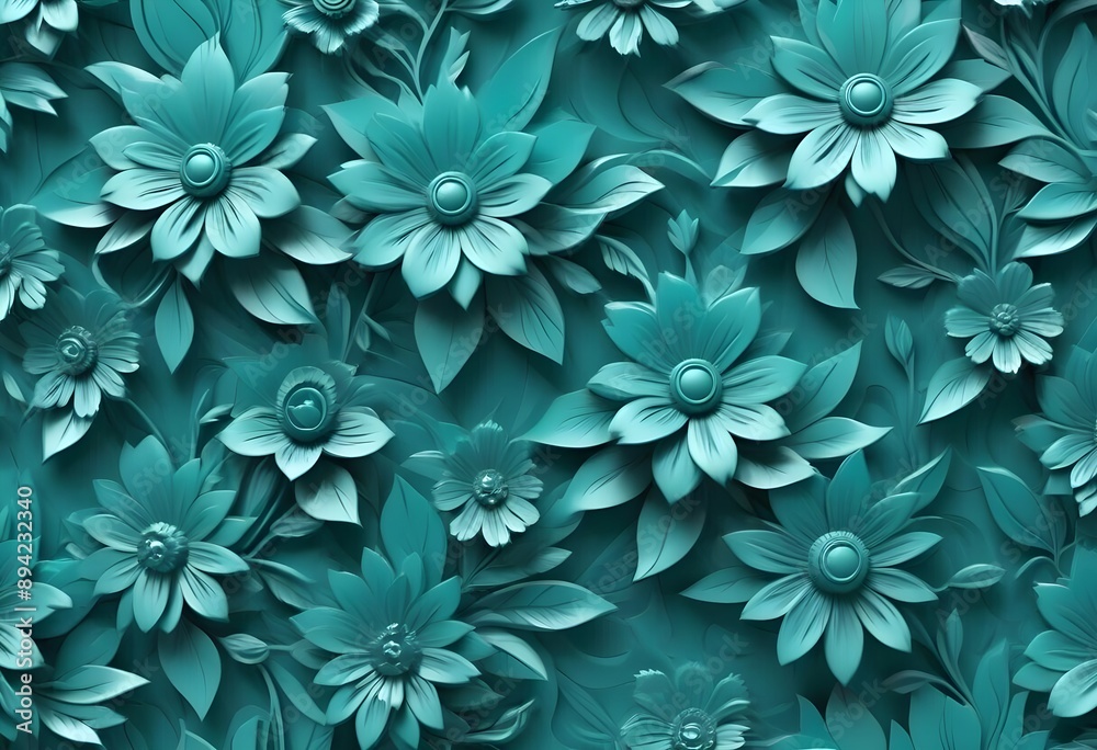 teal floral 3D seamless pattern background teal floral 3D seamless pattern background