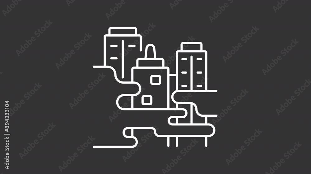 Smog white line animation. Animated smoke fog icon. Urban pollution. Air contamination. Health hazard. Isolated illustration on dark background. Transition alpha video. Motion graphic Smog white line animation. Animated smoke fog icon. Urban pollution. Air contamination. Health hazard. Isolated illustration on dark background. Transition alpha video. Motion graphic