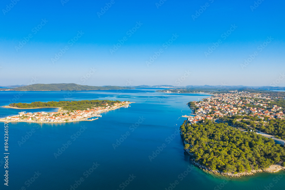 Adriatic seascape, Krapanj island and Brodarica town near Sibenik, Dalmatia, Croatia