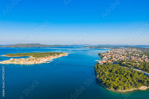 Obraz na płótnie Adriatic seascape, Krapanj island and Brodarica town near Sibenik, Dalmatia, Croatia w salonie