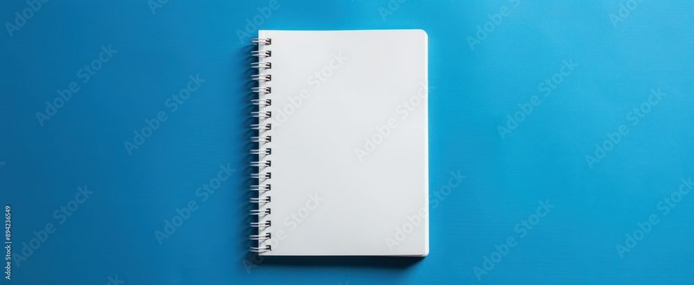 A white notebook with a spiral binding on a blue background A white notebook with a spiral binding on a blue background