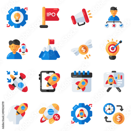 Set of Commencement Flat Icons 

