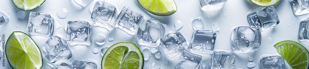 Lime Slices and Ice Cubes on a White Background Lime Slices and Ice Cubes on a White Background