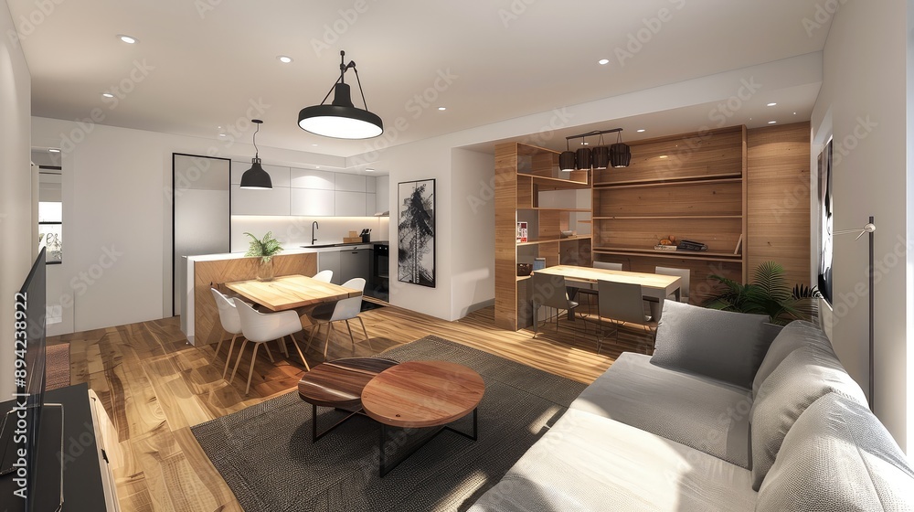 Fototapeta premium Contemporary Open-Plan Living and Dining Room Interior Design