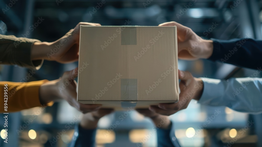 Close-up of hands holding a cardboard box, symbolizing teamwork and delivery. Close-up of hands holding a cardboard box, symbolizing teamwork and delivery.