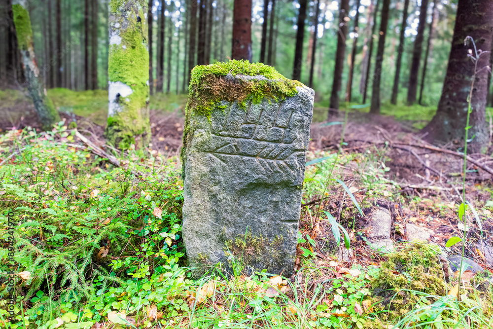 Stone for road maintenance at the roadside at a forest road