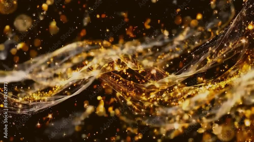 Golden and silver particles shimmering, swirling slowly in the air, emitting light like a midnight celebration Golden and silver particles shimmering, swirling slowly in the air, emitting light like a midnight celebration