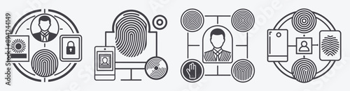 Biometric fingerprint scan set touch id fingerprint scanner identification security access vector, technology future digital