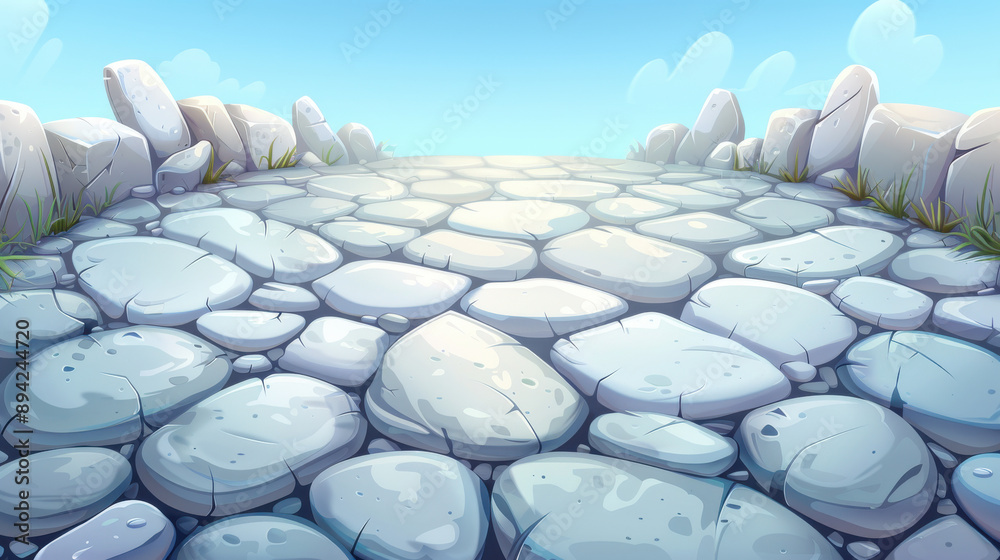 Fototapeta premium A rocky path with a clear blue sky above