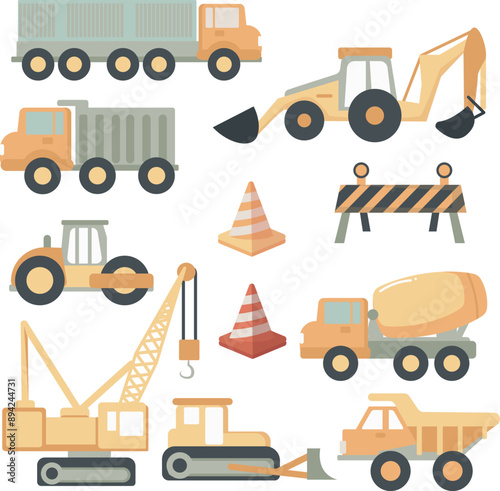 Construction Vehicle Icons and Elements for Design Projects