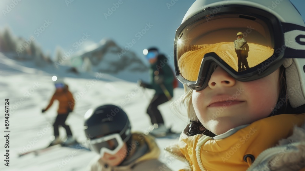 A group of children on a ski slope with adult supervision, enjoying a day out in the snow. They are wearing goggles and ski clothing. A group of children on a ski slope with adult supervision, enjoying a day out in the snow. They are wearing goggles and ski clothing.
