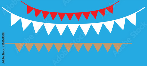 Festive flag garland vector illustration. Retro bunting in simple flat style, isolated on white background. Carnival, birthday, circus border decoration.