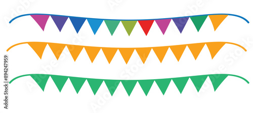 Festive flag garland vector illustration. Retro bunting in simple flat style, isolated on white background. Carnival, birthday, circus border decoration.