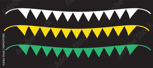 Festive flag garland vector illustration. Retro bunting in simple flat style, isolated on white background. Carnival, birthday, circus border decoration.