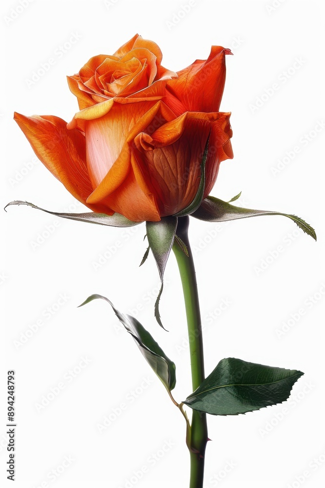Single rose in full bloom, vibrant yellow color with green leaves, set against neutral background. Single rose in full bloom, vibrant yellow color with green leaves, set against neutral background.