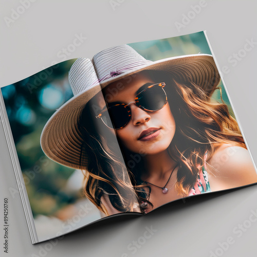 Portrait of a young woman in soft diffused light, presented in an open book layout. An elegant InDesign template for editorial photography, fashion portfolios or creative projects