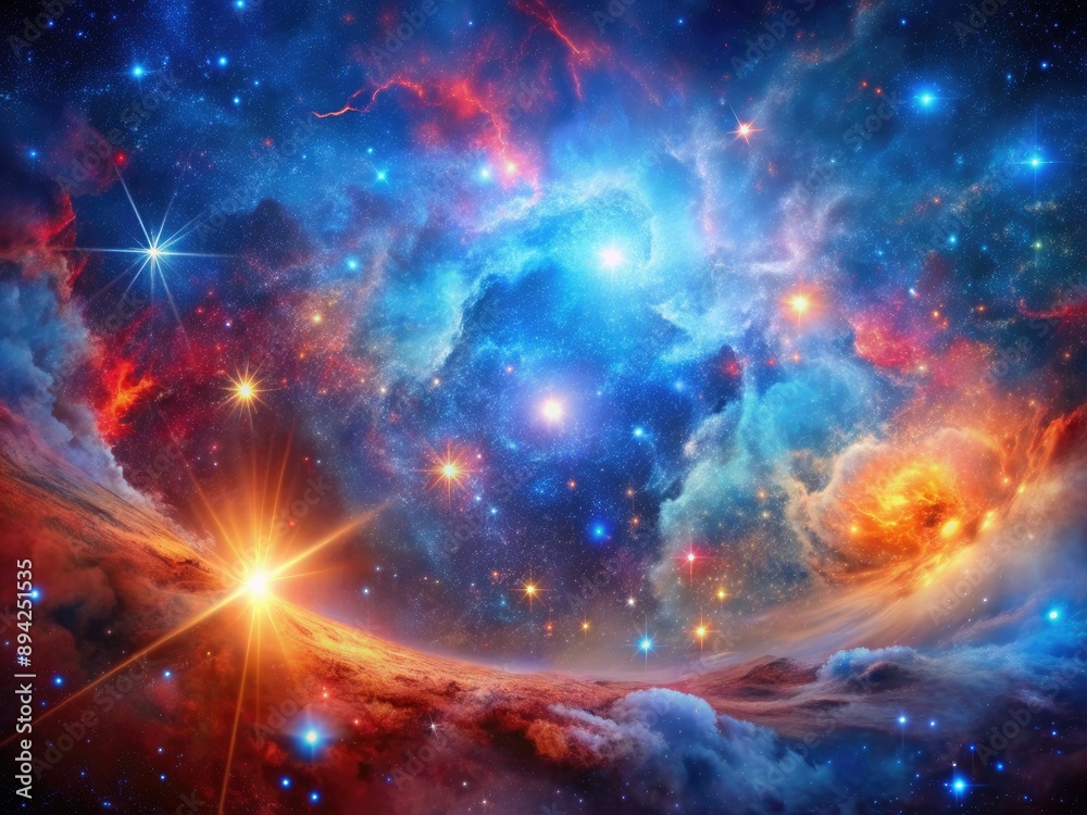 Fototapeta premium Vibrant galaxy background of radiant explosion of blues and reds illuminates the universe in vast expanse of cosmos, capturing infinite beauty and mystery of grand universe.