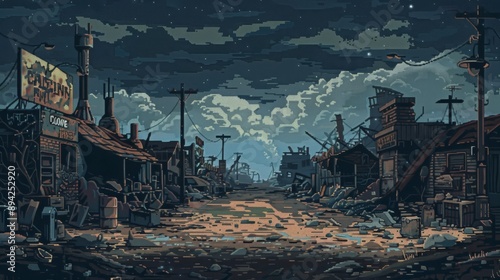 Pixel Art of Post Apocalyptic Wasteland for Game Background, Design for Digital Media and Game Development