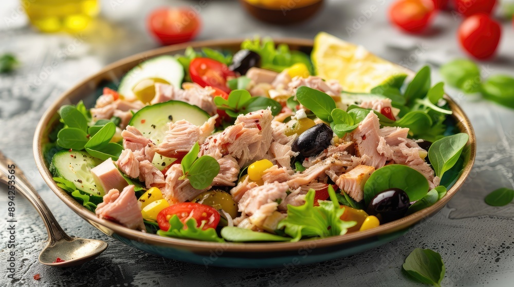 Fresh Tuna Salad with Colorful Vegetables and Herbs for Healthy Eating Fresh Tuna Salad with Colorful Vegetables and Herbs for Healthy Eating