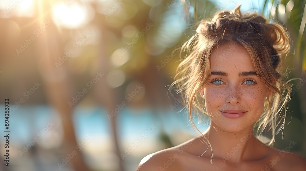 Radiant young woman with a bright smile, glowing skin, and expressive eyes, exuding confidence and warmth in a vibrant outdoor setting, surrounded by lush greenery. Radiant young woman with a bright smile, glowing skin, and expressive eyes, exuding confidence and warmth in a vibrant outdoor setting, surrounded by lush greenery.