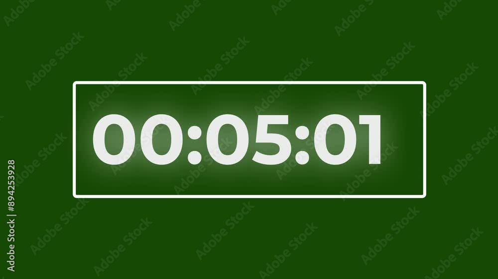 Stopwatch timer increase, 60 seconds glowing countdown 4k video animation on green screen background