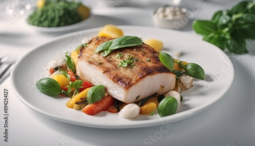 Tender dorado fillet with vegetables and basil Banquet festive dishes Gourmet 