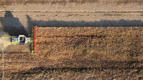 Aerial View of a Combine Harvester in the Summer