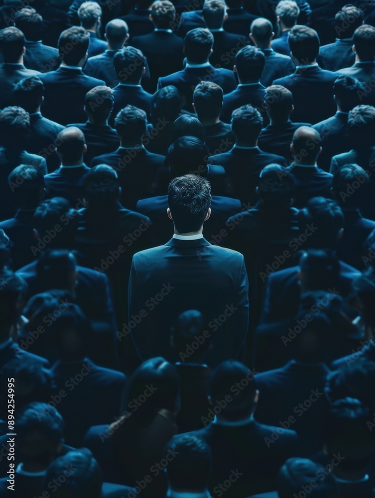 Obraz premium Businessman standing among crowd at event