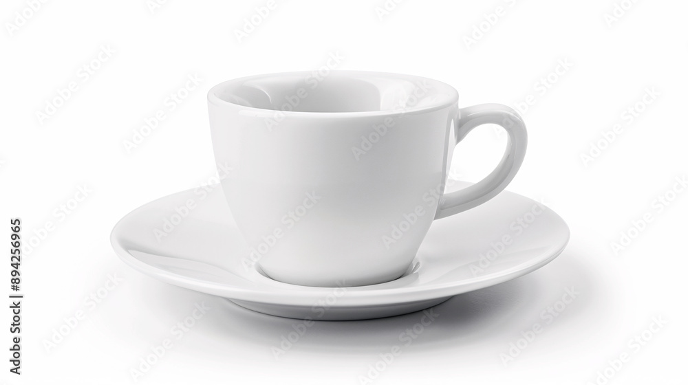 A classic design demitasse coffee cup with a saucer in white porcelain, isolated A classic design demitasse coffee cup with a saucer in white porcelain, isolated