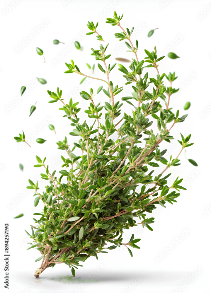 Flying Thyme spice on white background, Clipping path Flying Thyme spice on white background, Clipping path