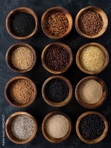 A collection of different spices in wooden bowls, arranged to showcase variety and diversity.