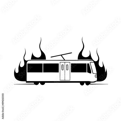 tram engulfed in flames, burning, emergency, danger, accident