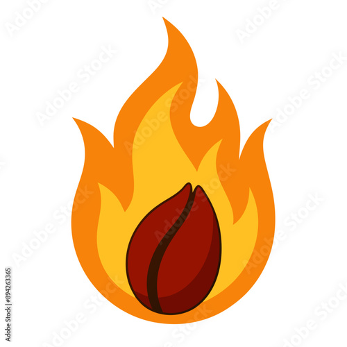 vector depicting coffee bean on fire, caffeine, energy, aroma