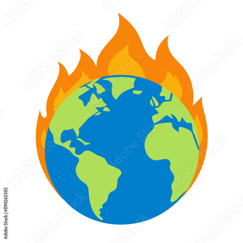 Earth, globe, planet in flames: graphic illustration of climate change