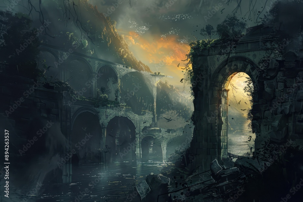 Obraz premium Ancient ruins of a forgotten city overgrown by nature