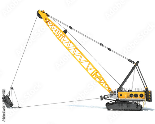 Dragline Excavator heavy construction machinery 3D rendering on white background