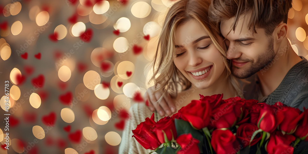 hearts, roses, couples and love on Valentine's Day or lovers' day hearts, roses, couples and love on Valentine's Day or lovers' day