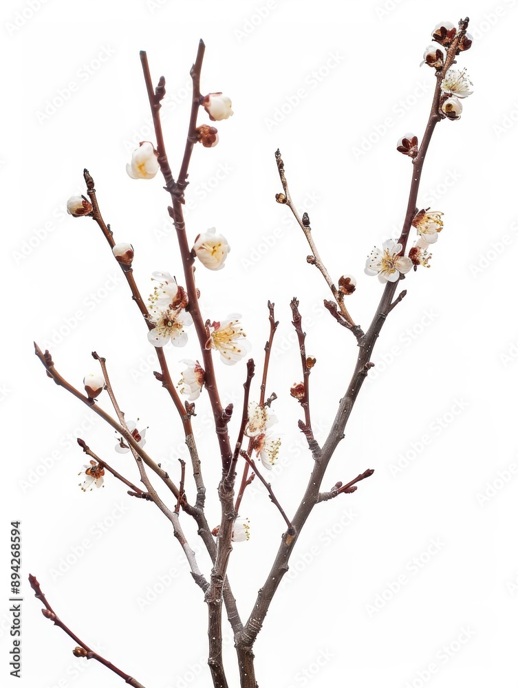 A branch of blossoming cherry flowers with visible fruit buds. A vibrant representation of springtime and the natural cycle. A branch of blossoming cherry flowers with visible fruit buds. A vibrant representation of springtime and the natural cycle.